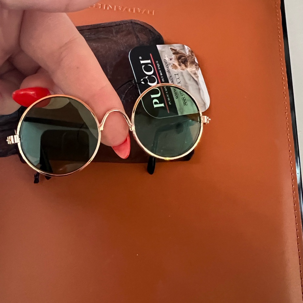 Doggie rose gold and green sunglasses